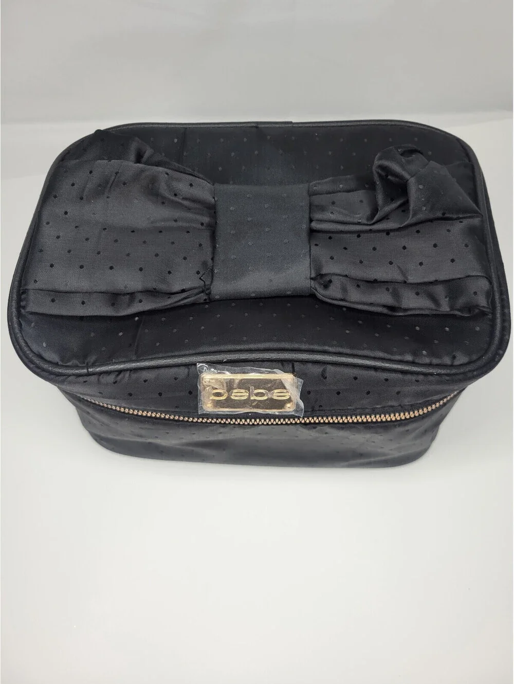 BEBE Travel Cosmetic Train Case Bag Zip Around  with Bow Black